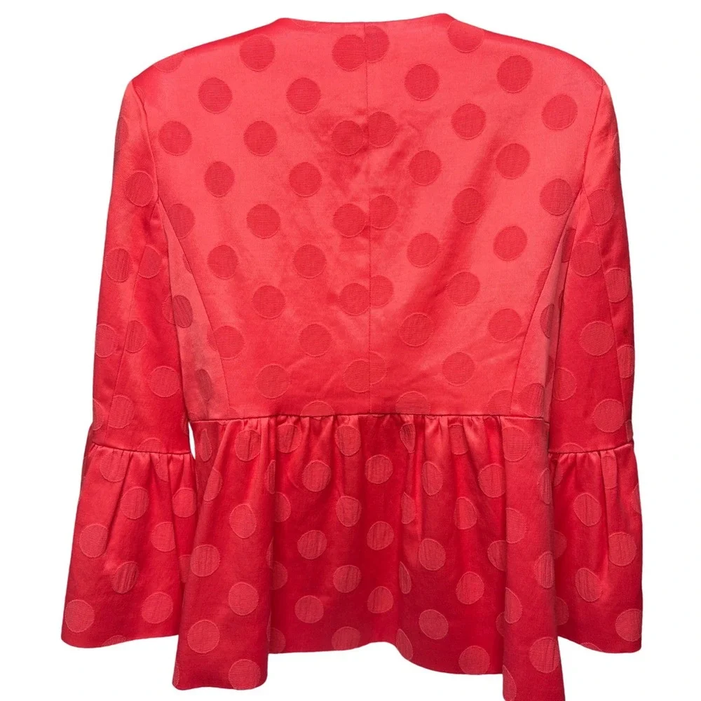 CHARLES GRAY London Womens Coral Polka Dot Peplum Jacket M Bell Sleeve Jackie O